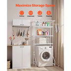 VEVOR Étagère de Rangement au-dessus Lave-Linge et Sèche-Linge, Étagère de Séchage pour Buanderie à 3 Niveaux avec Tringle à Vêtements et Crochets, Étagère de Machine à Laver à Rangée Simple, Blanc