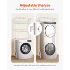 VEVOR Étagère de Rangement au-dessus Lave-Linge et Sèche-Linge, Étagère de Séchage pour Buanderie à 3 Niveaux avec Tringle à Vêtements et Crochets, Étagère de Machine à Laver à Rangée Simple, Blanc
