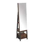 Armoire à bijoux pivotante, armoire à bijoux sur pied verrouillable avec miroir pleine longueur, tiroir inférieur, étagère, roulettes, armoire à bijoux blanche