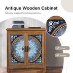 Captiva Designs Meuble de Rangement d'Appoint 2 Portes Effet Vieilli avec Motif Porcelaine Bleue et Blanche pour Entrée Salon