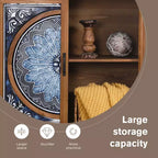 Captiva Designs Meuble de Rangement d'Appoint 2 Portes Effet Vieilli avec Motif Porcelaine Bleue et Blanche pour Entrée Salon