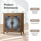 Captiva Designs Meuble de Rangement d'Appoint 2 Portes Effet Vieilli avec Motif Porcelaine Bleue et Blanche pour Entrée Salon