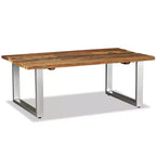 Table basse multicolore en bois de récupération massif et fer forgé