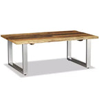Table basse multicolore en bois de récupération massif et fer forgé