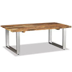 Table basse multicolore en bois de récupération massif et fer forgé