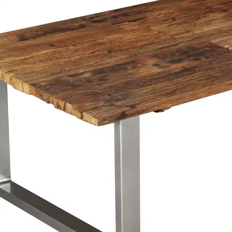 Table basse multicolore en bois de récupération massif et fer forgé