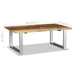 Table basse multicolore en bois de récupération massif et fer forgé
