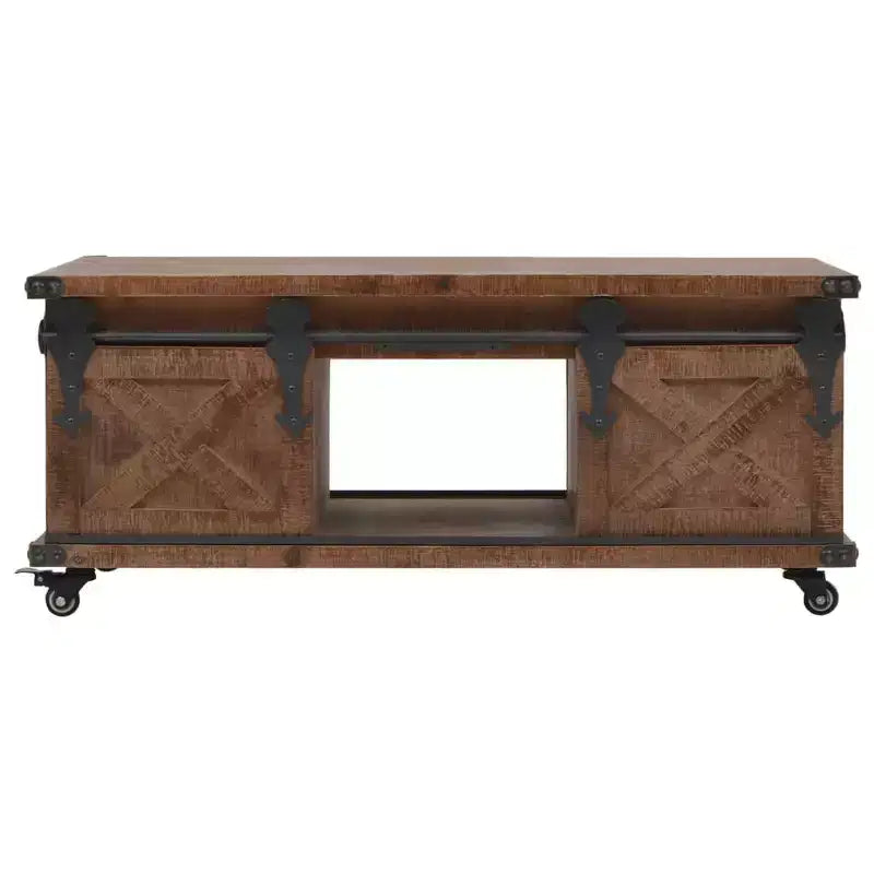 Table basse Marron Bois de sapin massif, MDF, acier 91 x 51 x 38 cm