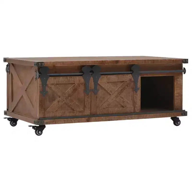Table basse Marron Bois de sapin massif, MDF, acier 91 x 51 x 38 cm