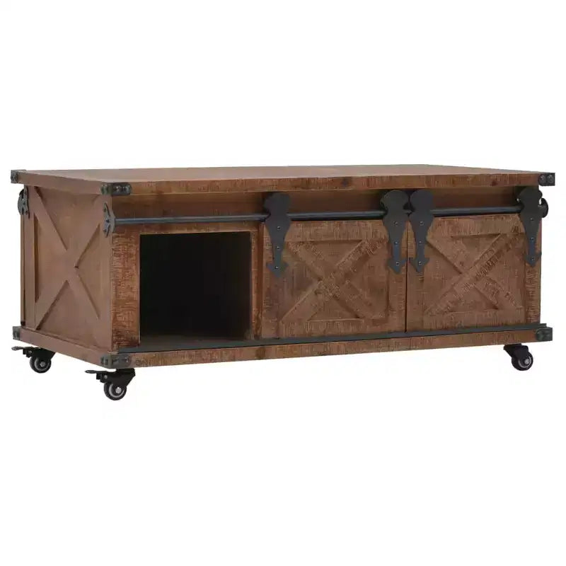 Table basse Marron Bois de sapin massif, MDF, acier 91 x 51 x 38 cm