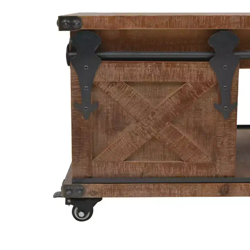 Table basse Marron Bois de sapin massif, MDF, acier 91 x 51 x 38 cm