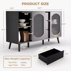 Buffet GustoWave de 133,9 cm avec Rangement, Buffet avec Portes Coulissantes en Verre Cannelé et Tiroirs, Buffet Noir pour Cuisine