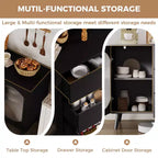 Buffet GustoWave de 133,9 cm avec Rangement, Buffet avec Portes Coulissantes en Verre Cannelé et Tiroirs, Buffet Noir pour Cuisine