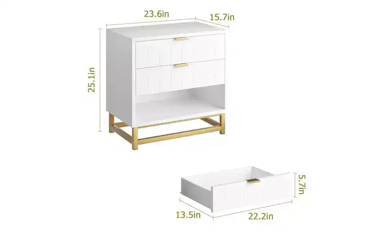 Organisateur en bois blanc à 3 tiroirs avec poignées en métal doré C Commode élégante