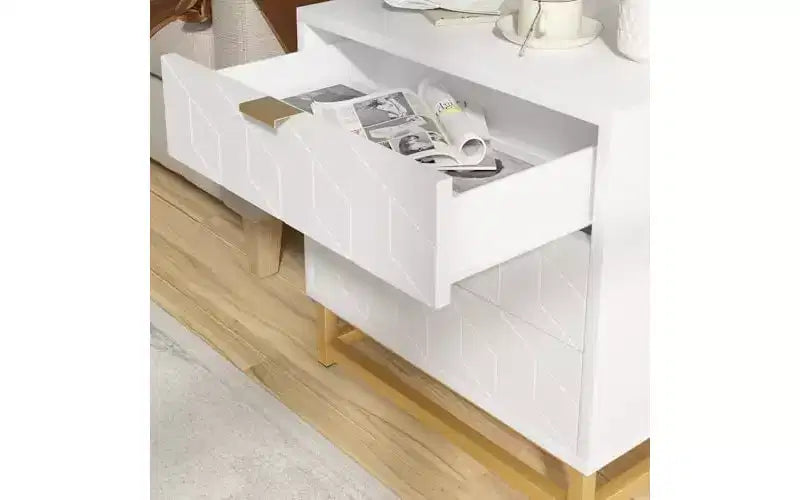 Organisateur en bois blanc à 3 tiroirs avec poignées en métal doré C Commode élégante