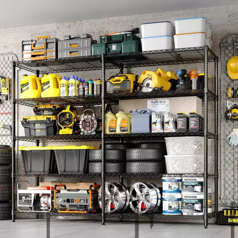 Étagères de rangement à 5 niveaux, étagère métallique, étagères grillagées réglables, rayonnages de garage robustes sur pied