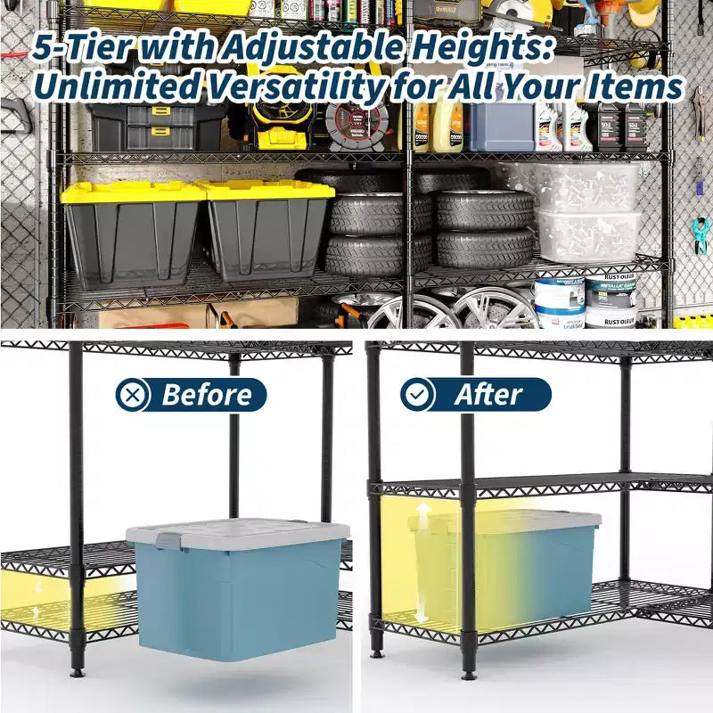 Étagères de rangement à 5 niveaux, étagère métallique, étagères grillagées réglables, rayonnages de garage robustes sur pied