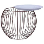 Table Basse Or, Métal Blanc, MDF Rangement Compact Rond