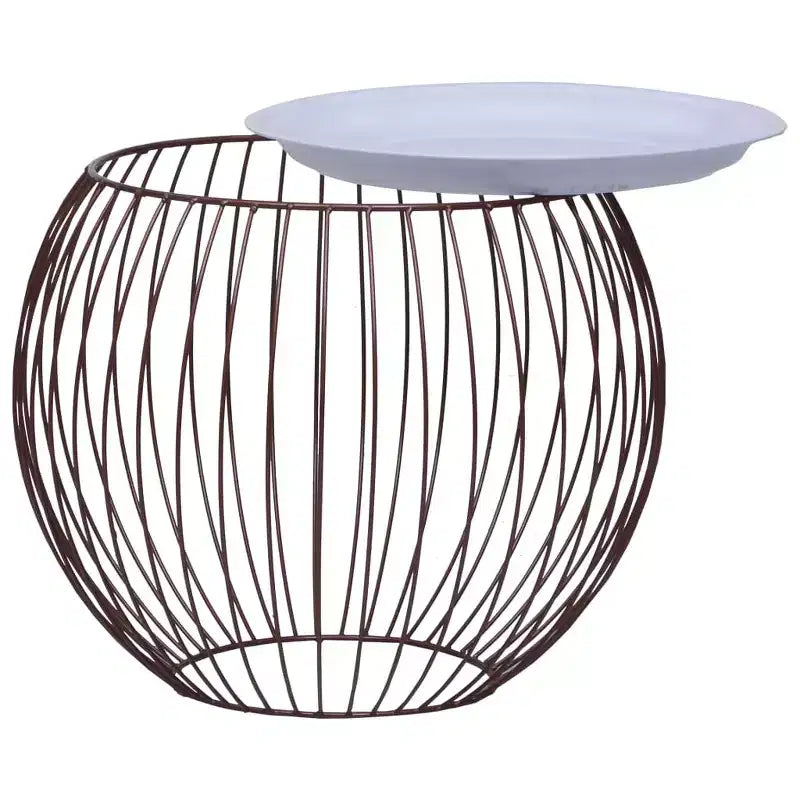 Table Basse Or, Métal Blanc, MDF Rangement Compact Rond