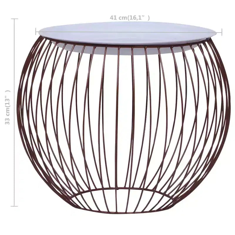 Table Basse Or, Métal Blanc, MDF Rangement Compact Rond