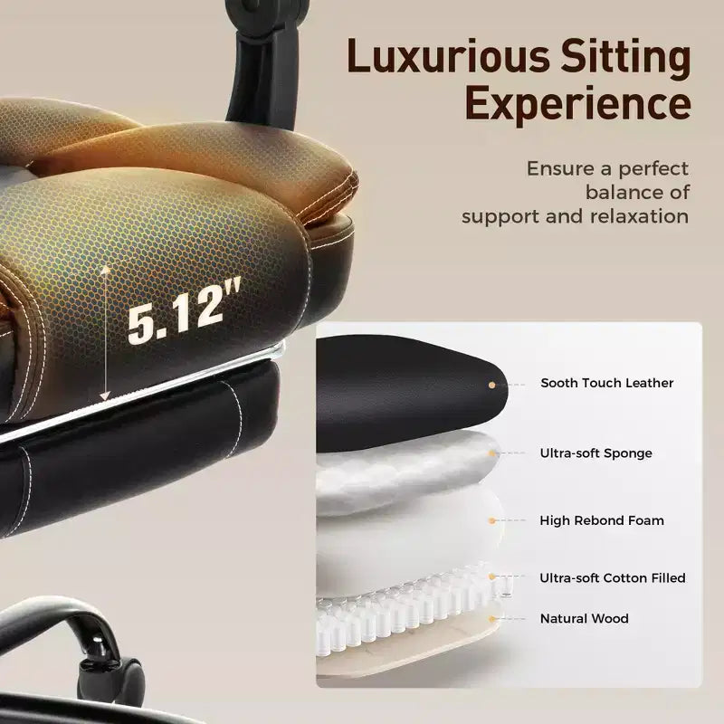 Chaise de bureau ergonomique Captiva Designs Executive, grande taille, pivotante avec repose-pieds et fonction d'inclinaison, noire