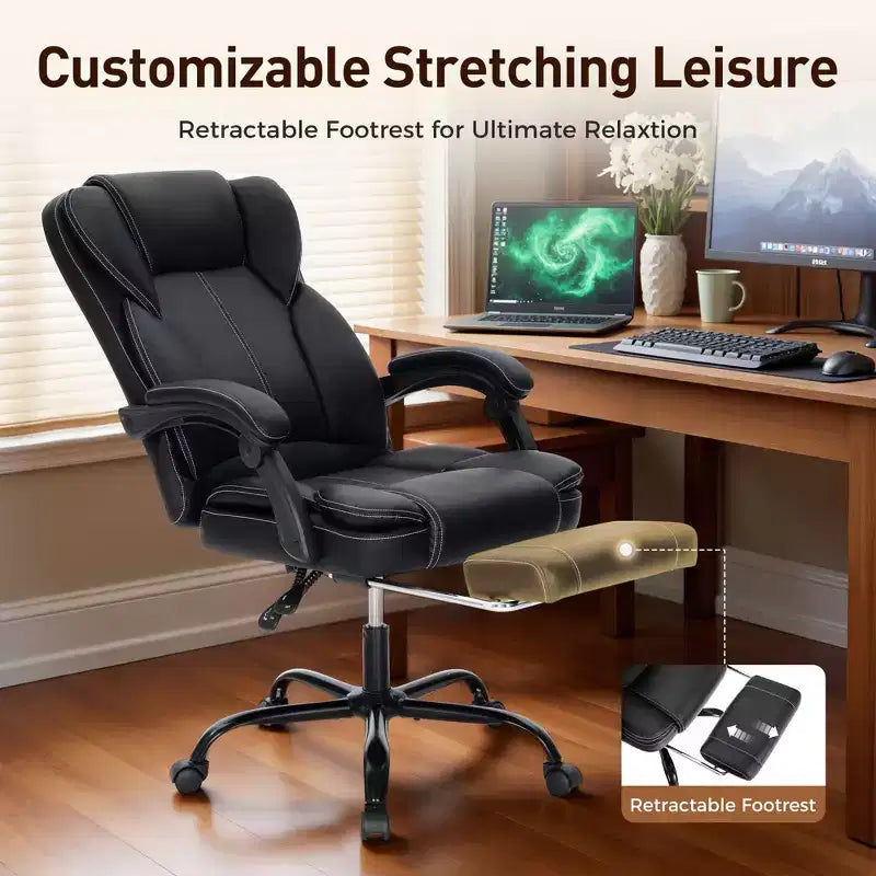 Chaise de bureau ergonomique Captiva Designs Executive, grande taille, pivotante avec repose-pieds et fonction d'inclinaison, noire