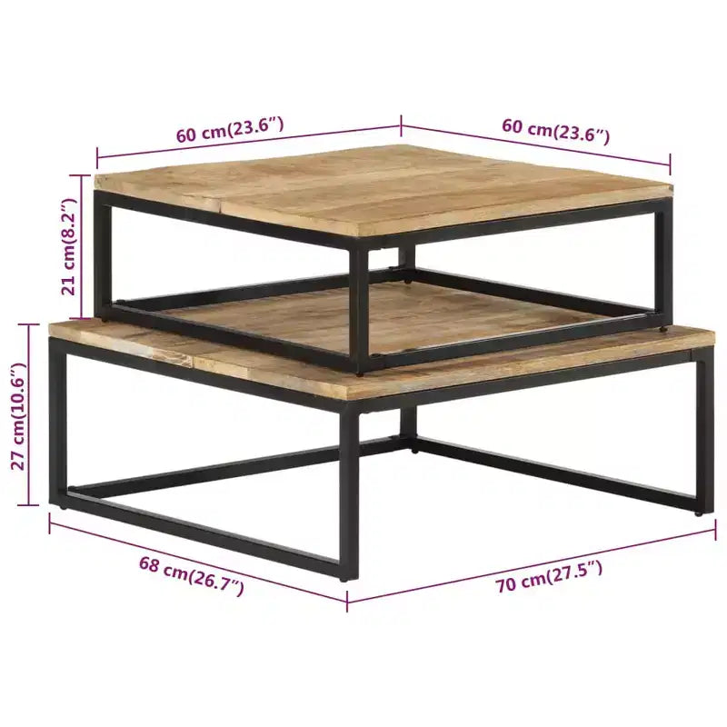 Tables basses lot de 2 en manguier naturel, noir