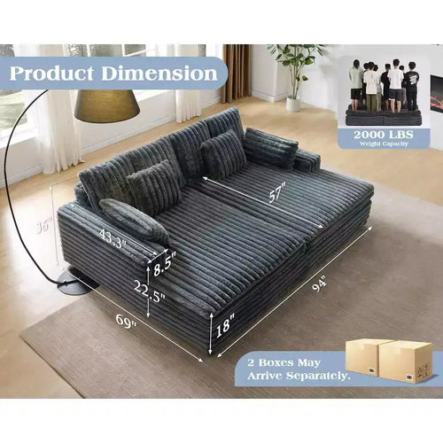 AMERLIFE Canapé double méridienne 93 po pour deux, canapé nuage avec assise profonde, coussins lombaires et accoudoirs larges, assemblage facile, fausse fourrure