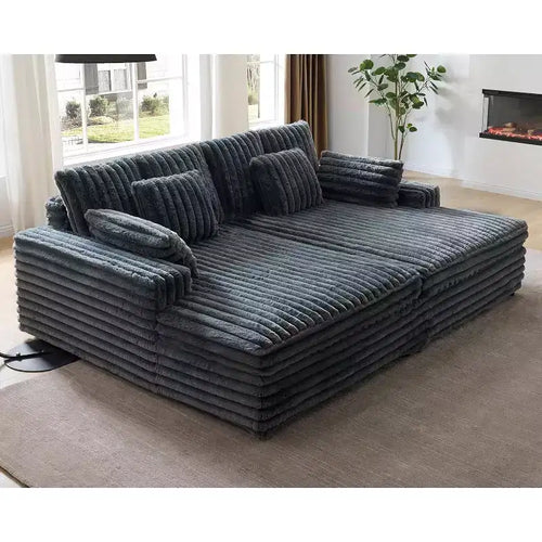 AMERLIFE 93 Double Chaise Lounge Sofa for Two, Deep Seat Cloud Couch with Lumbar Pillows & Wide Armrests, Easy Assembly, Faux Fur
