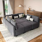 Canapé-lit modulaire sectionnel - 9 places en U - Avec rangement - 2 poufs pour salon