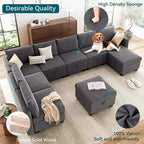 Canapé-lit modulaire sectionnel - 9 places en U - Avec rangement - 2 poufs pour salon