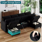 Canapé-lit modulaire sectionnel - 9 places en U - Avec rangement - 2 poufs pour salon