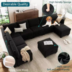 Canapé-lit modulaire sectionnel - 9 places en U - Avec rangement - 2 poufs pour salon