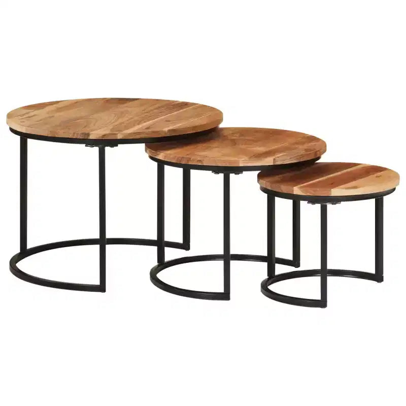 Tables gigognes (lot de 3), bois naturel et noir