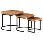 Tables gigognes (lot de 3), bois naturel et noir