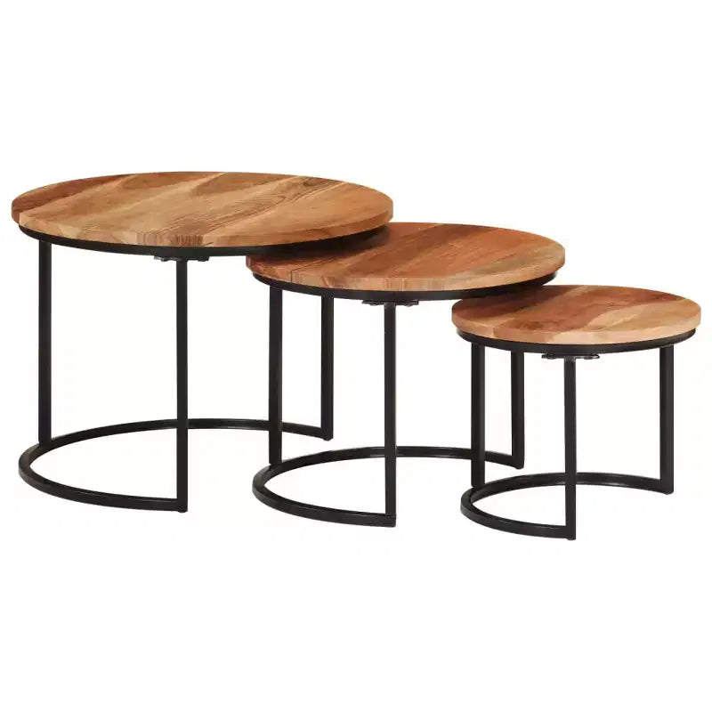 Tables gigognes (lot de 3), bois naturel et noir