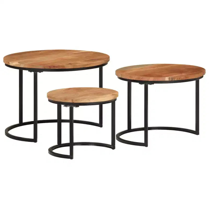 Tables gigognes (lot de 3), bois naturel et noir