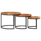 Tables gigognes (lot de 3), bois naturel et noir