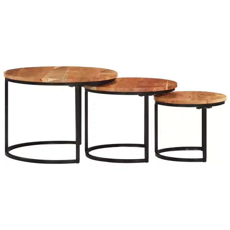 Tables gigognes (lot de 3), bois naturel et noir