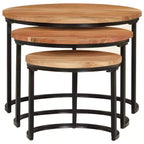 Tables gigognes (lot de 3), bois naturel et noir