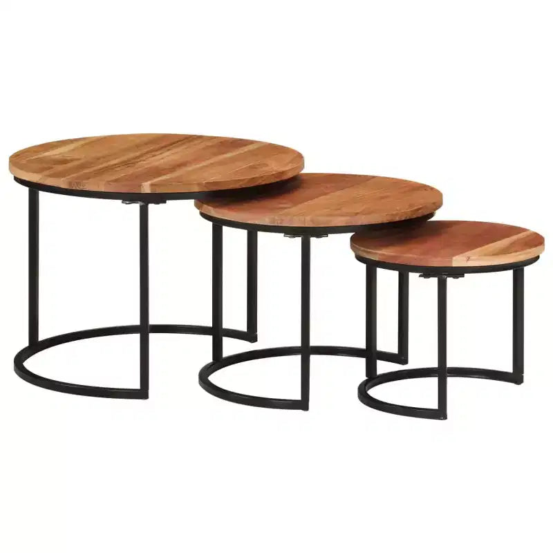 Tables gigognes (lot de 3), bois naturel et noir