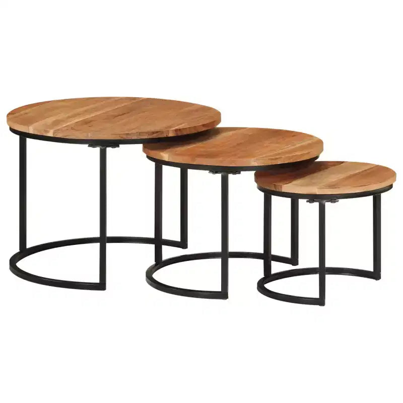 Tables gigognes (lot de 3), bois naturel et noir