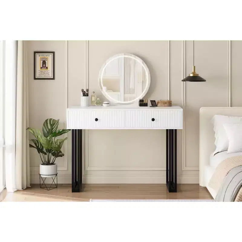 Coiffeuse avec miroir et lumières - 3 couleurs de lumières LED, grand espace de rangement, design moderne, matériaux de qualité et construction solide