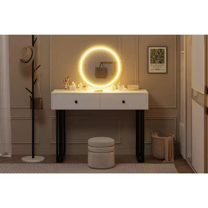 Coiffeuse avec miroir et lumières - 3 couleurs de lumières LED, grand espace de rangement, design moderne, matériaux de qualité et construction solide