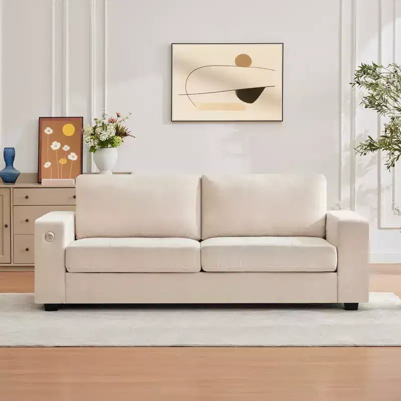 90 canapés modernes 2 places, canapés en chenille avec assise extra large et profonde, port de charge USB/Type-C et poche latérale, coussin de canapé de fermeté moyenne