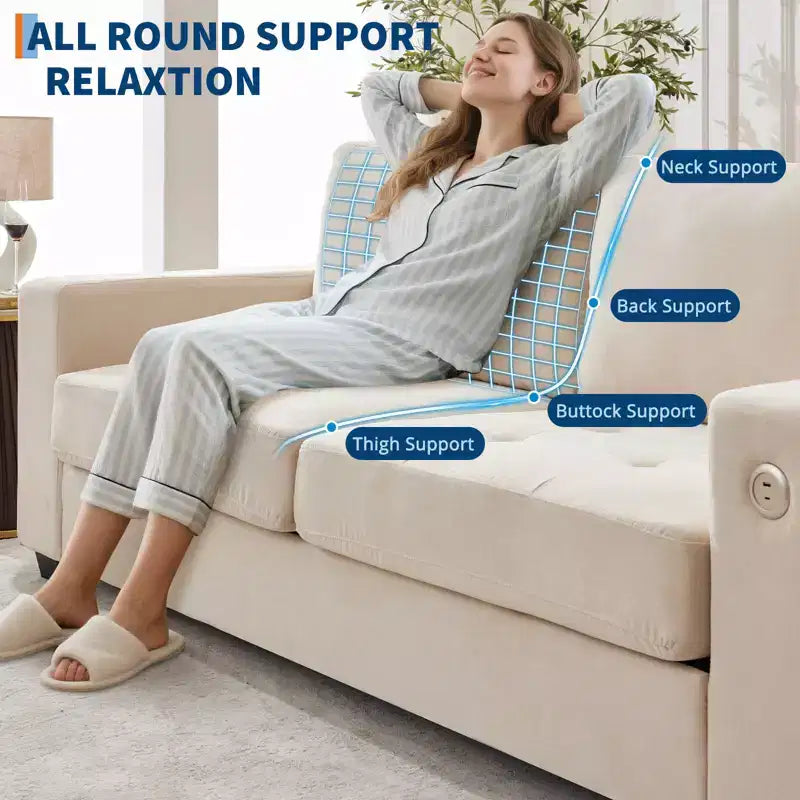 90 canapés modernes 2 places, canapés en chenille avec assise extra large et profonde, port de charge USB/Type-C et poche latérale, coussin de canapé de fermeté moyenne