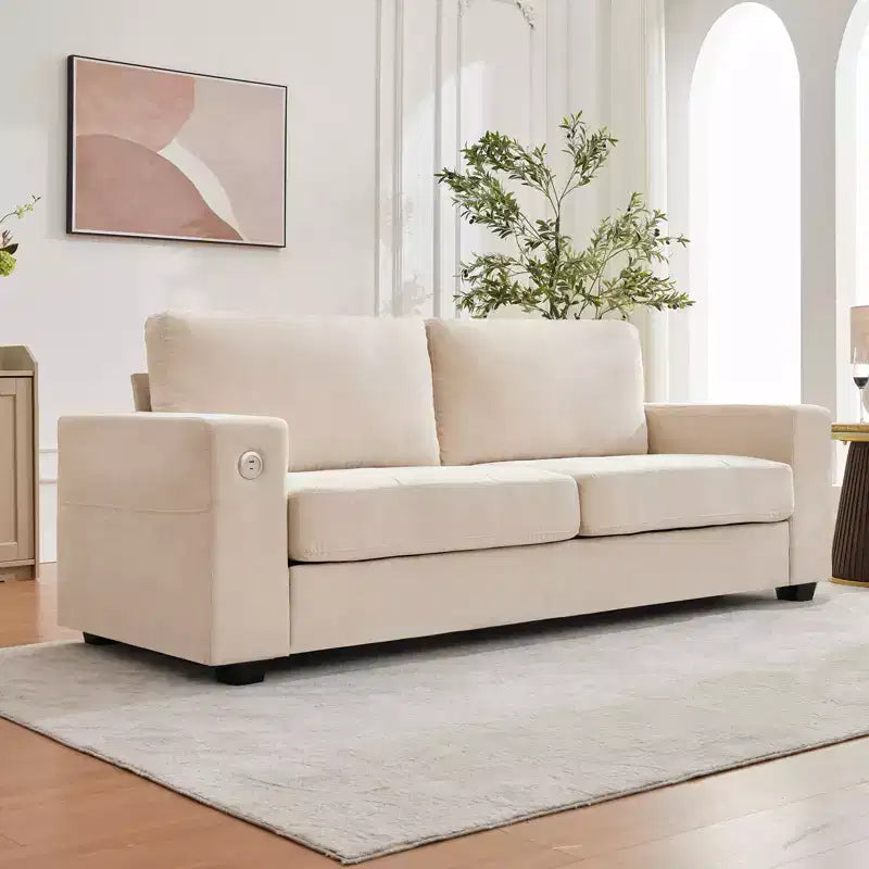90 canapés modernes 2 places, canapés en chenille avec assise extra large et profonde, port de charge USB/Type-C et poche latérale, coussin de canapé de fermeté moyenne