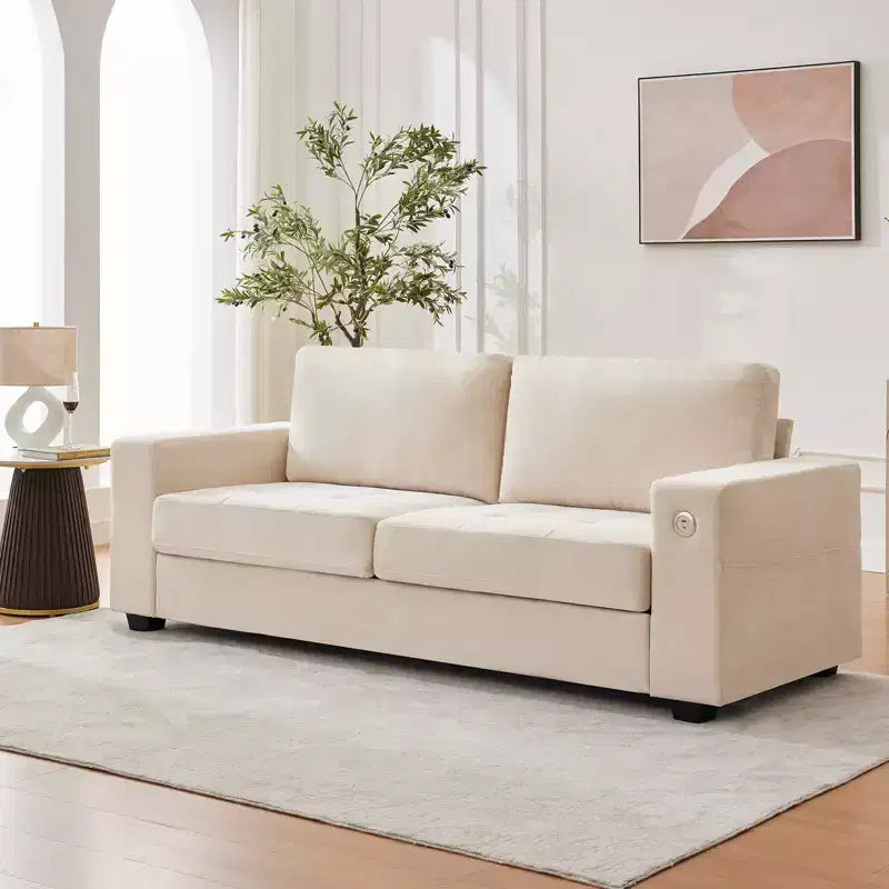90 canapés modernes 2 places, canapés en chenille avec assise extra large et profonde, port de charge USB/Type-C et poche latérale, coussin de canapé de fermeté moyenne