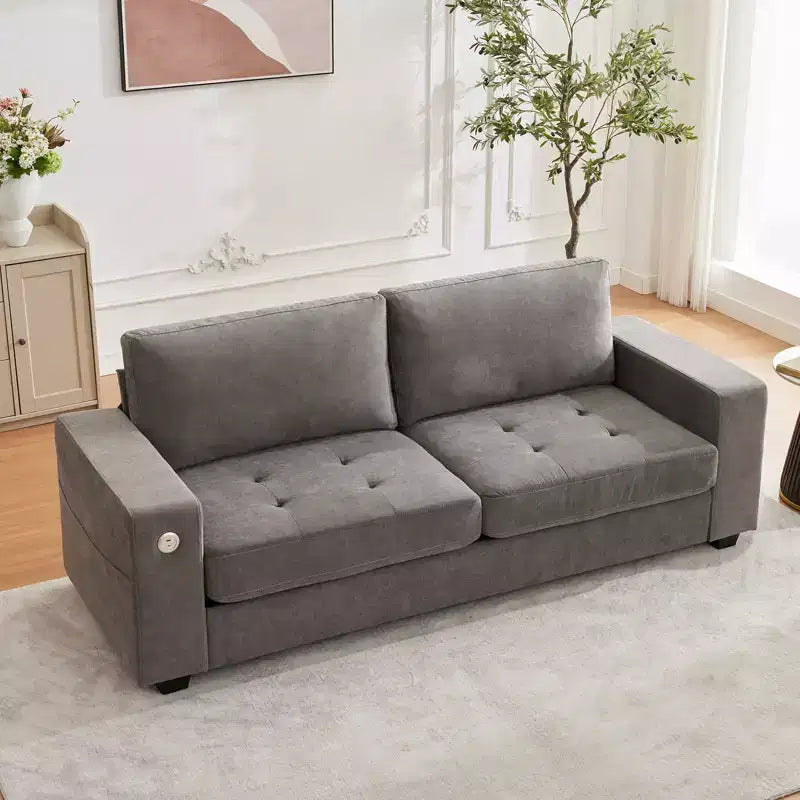 90 canapés modernes 2 places, canapés en chenille avec assise extra large et profonde, port de charge USB/Type-C et poche latérale, coussin de canapé de fermeté moyenne