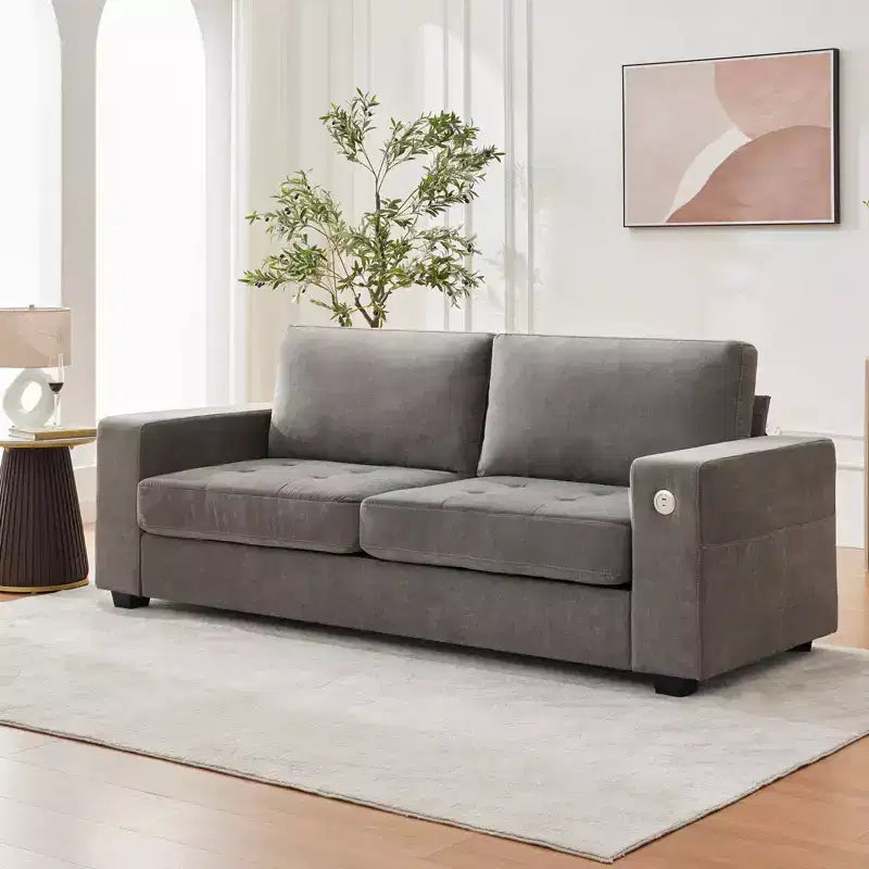 90 canapés modernes 2 places, canapés en chenille avec assise extra large et profonde, port de charge USB/Type-C et poche latérale, coussin de canapé de fermeté moyenne